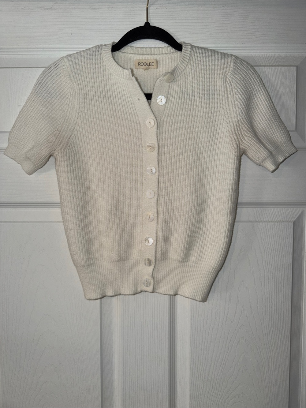 Roolee Cream Ribbed Short-Sleeve Button Cardigan